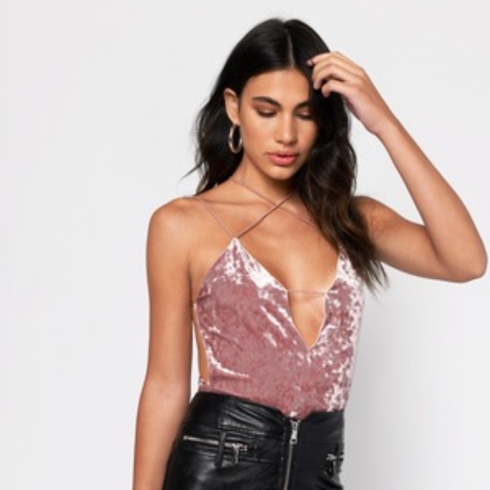 TOBI Taylor Rose Pink Velvet Strappy Bodysuit - Size M